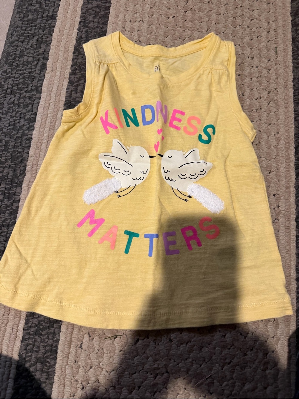 GAP Yellow Sleeveless 'Kindness Matters' Tank with Bird Graphic